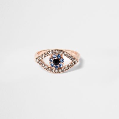 Rose gold tone diamante evil eye ring